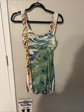 Reina Peacock Feather Print Dress